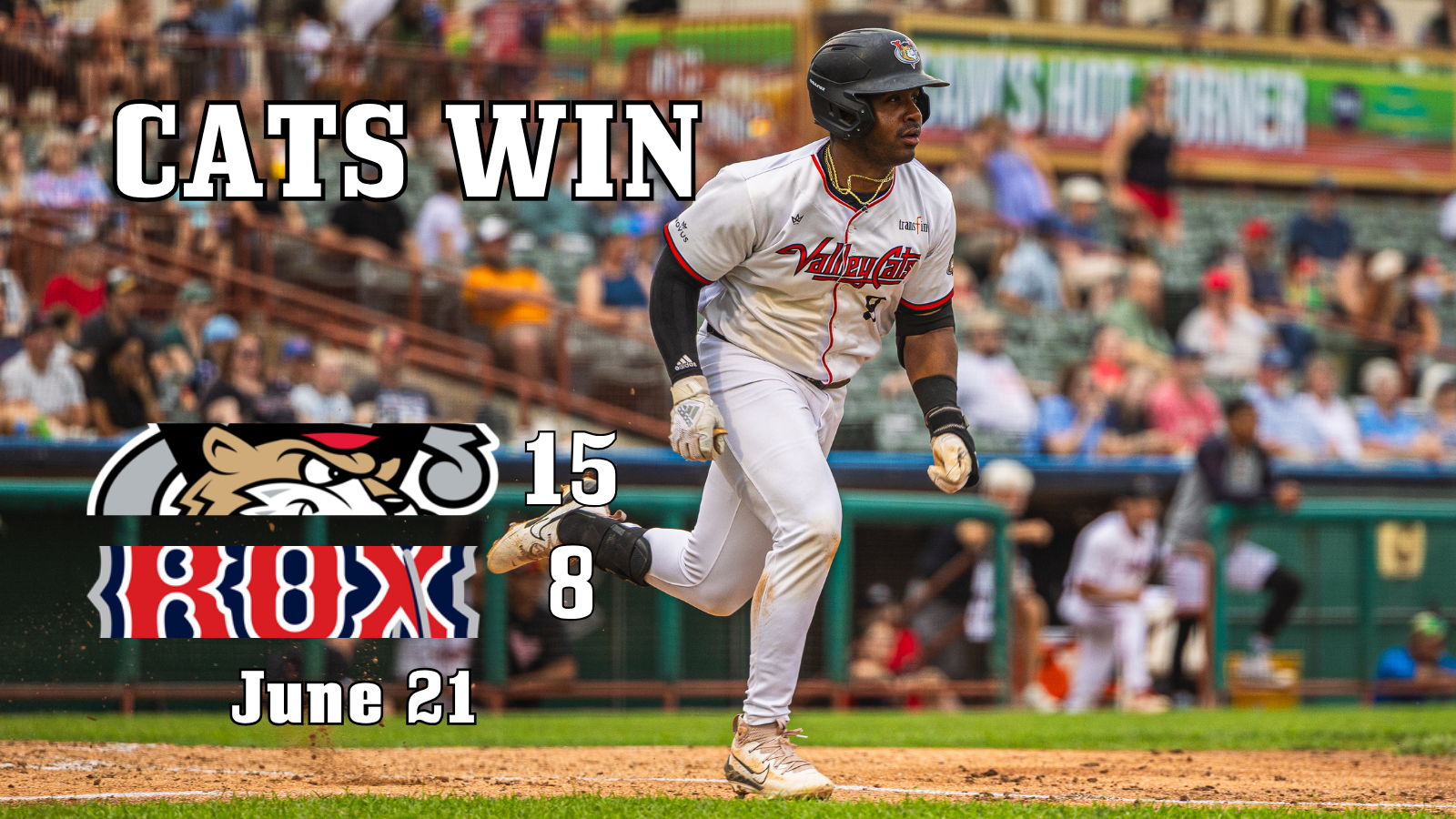 ValleyCats win on June 21, 15-8, over Brockton